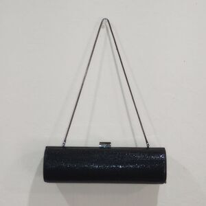 Vintage Whiting And Davis Black Cylinder Barrel Mesh Evening Bag Purse Clutch